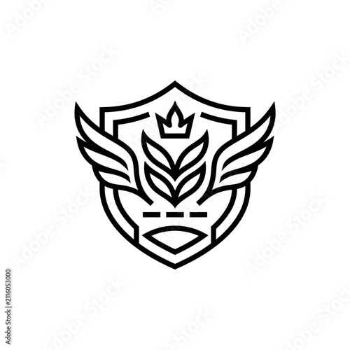 Abstract emblem design with wings and crown symbolism