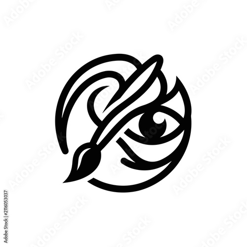 Abstract eye symbol with artist brush creative art and vision concept