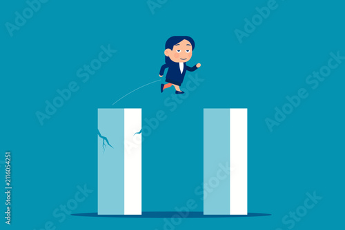 A business person jumping from a crisis graph to a stable graph