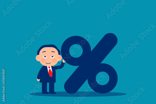 Cute little business vector. Businessman standing  near of percentage. Business balance concept