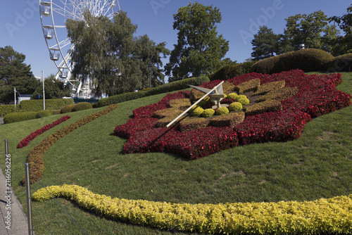 Beautiful and colorful flower clock in its summer bloom in geneva switzerland
