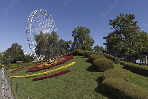 Beautiful and colorful flower clock in its summer bloom in geneva switzerland
