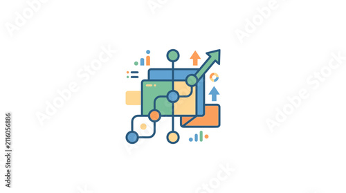 Abstract financial growth chart with upward arrow and network nodes
