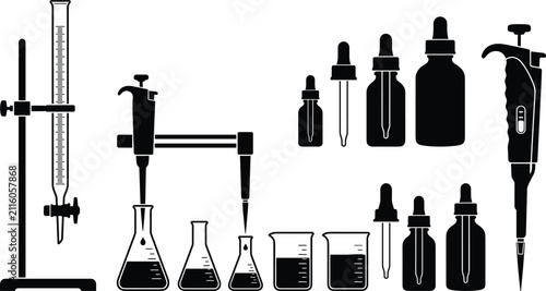 Quadro su tela Chemistry laboratory equipment icon set featuring micropipette burette stand erl