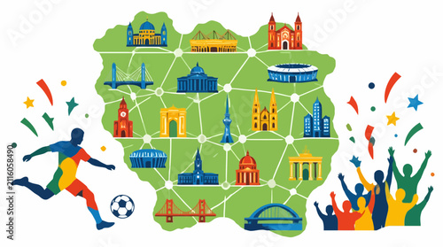 Football Tournament Map with Landmarks