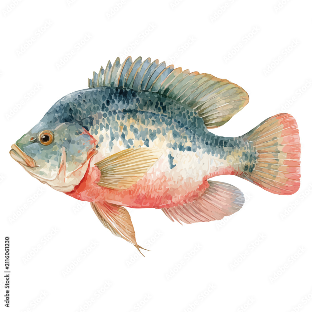 Fototapeta premium watercolor of Tilapia, vector, isolated on a white background.
