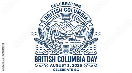 British Columbia Day emblem a detailed line illustration on a white background