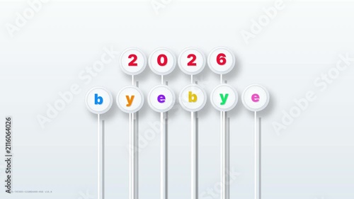 2026 bye , trends 2026, 3d typography, signboard pins, 3d discs, red numbers, rainbow letters, future trends, market vision, business forecast, 1080p, motion graphic, stock video, studio lighting, s