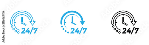 Fotografie Clock Symbol  Icon 24/7 Service Vector Set featuring All Day Open , Continuous O