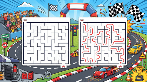 Racing-themed maze game with colorful background and cars  