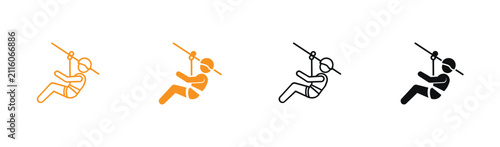 Foto Ziplining icon set featuring outdoor adventure, extreme sports, and canopy tour concepts