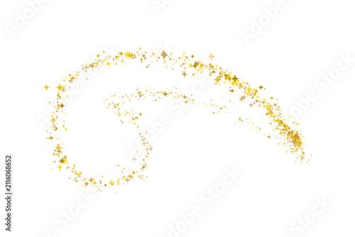 Elegant golden glitter dust path swirls gracefully, creating a festive decorative element for celebrations