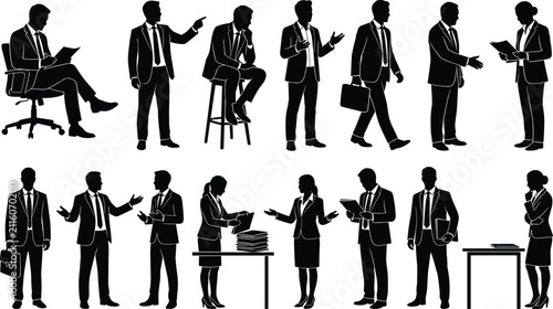Business People Silhouette Collection with Professional Office Worker Poses and Corporate Activities