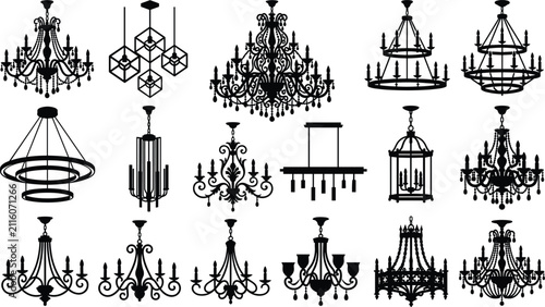 Elegant Classic and Modern Chandelier Black Silhouette Vector Design Collection