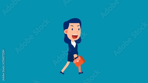 Man character walking animation. Businesswoman walks, a step by step cycle of pictures. Vector illustration