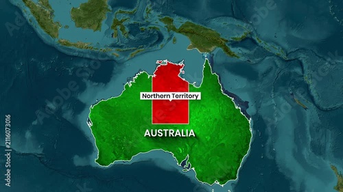 Australia Map Zooming In, Highlighting the Northern Territory State Region