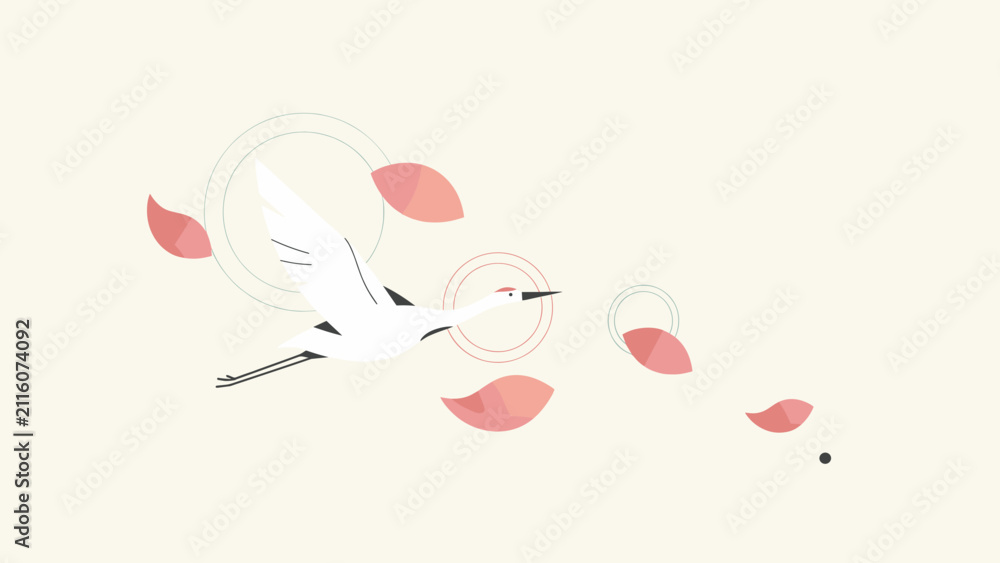 Obraz premium Crane in flight with lotus petals – Perfect for meditation guides, Asian culture art, or wellness decor.