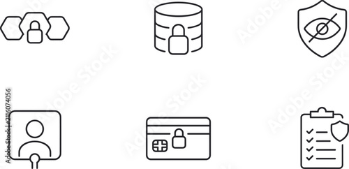 Set of six cybersecurity and data privacy line data protection