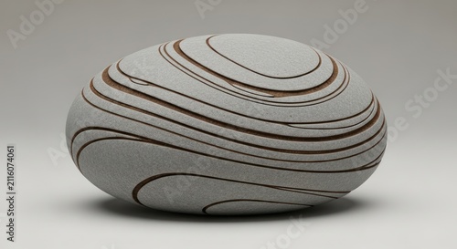 Decorative carved stone pebble with concentric wave patterns