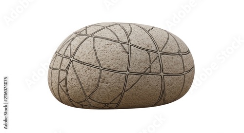 Decorative Zen Stone with Engraved Pattern Isolated on White