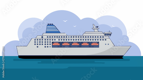 Bild auf Leinwand Modern cruise ferry illustration, large passenger ship sailing on blue sea