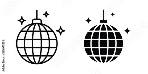 Disco ball icon outline artwork set