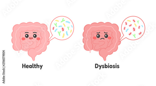 Foto Healthy Gut Microbiome vs Dysbiosis