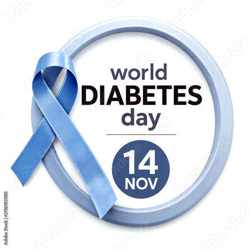 Blue awareness ribbon for world diabetes day event on november fourteenth illustration