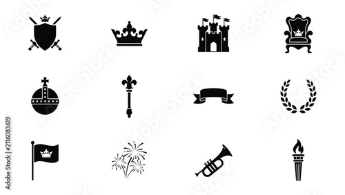 Bild auf Leinwand Elegant black royalty with high contrast black white grid twelve iconic symbols