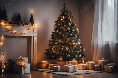 christmas tree with candles and decorations