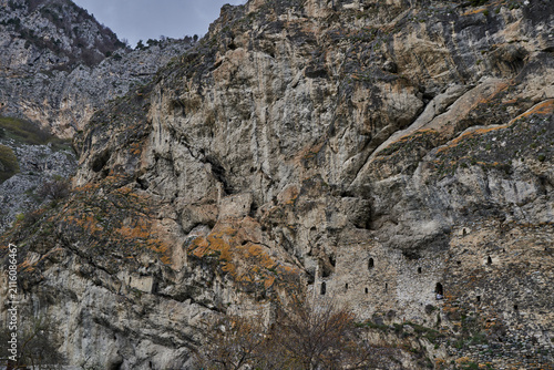 Russia. North Ossetia. Fiagdon Gorge. Dzivgis Fortress. Multi-level design