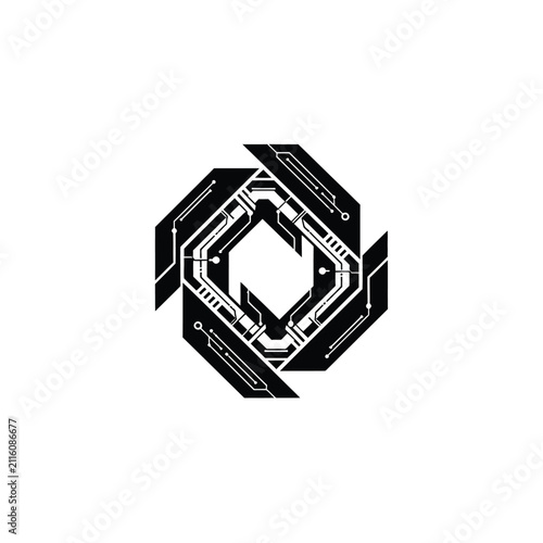 Abstract Geometric Digital Circuit Board Logo Design.