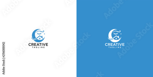Obraz na płótnie Creative logo design featuring a crescent moon with a house nestled within, perf