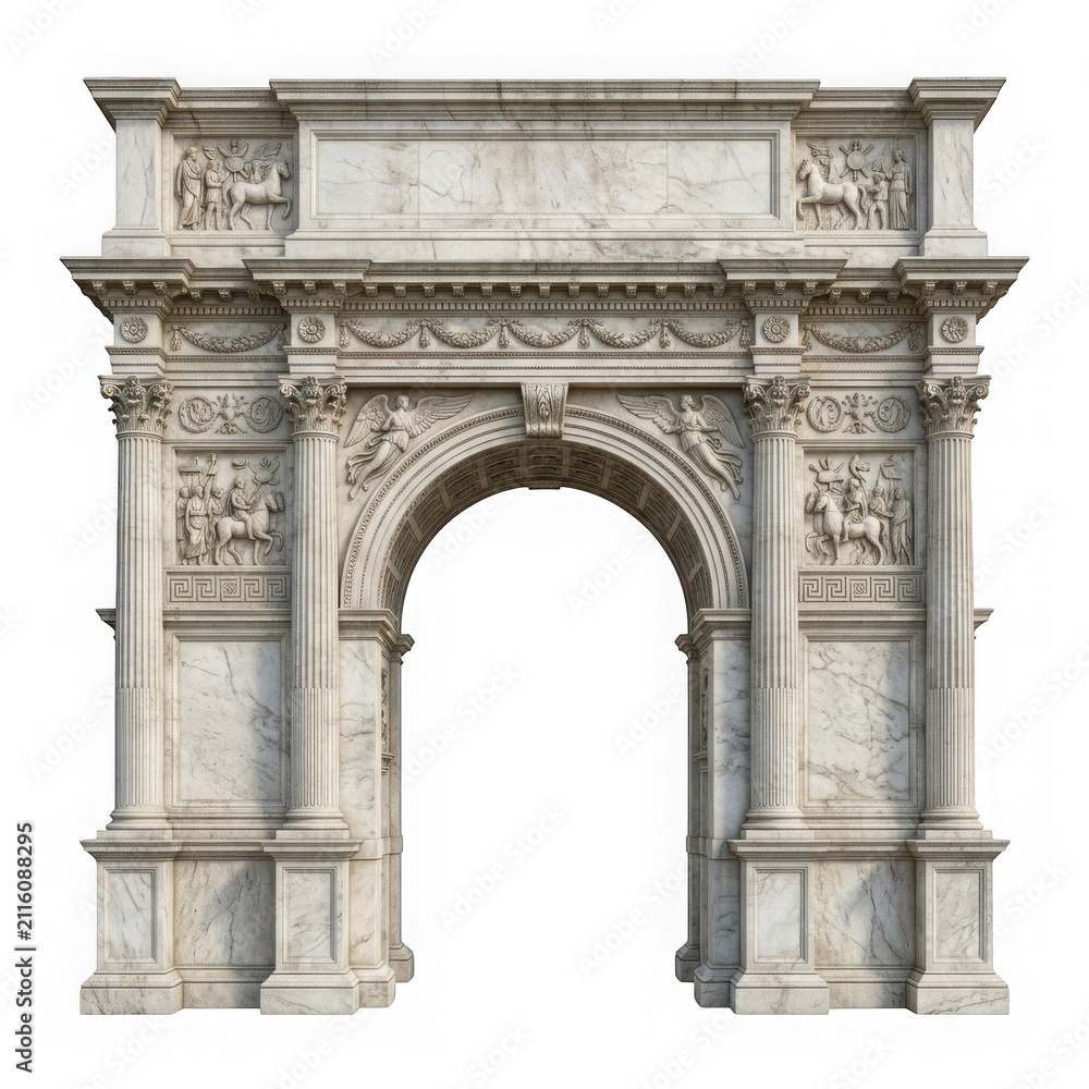 Fototapeta premium Classical roman style triumphal arch with architecture triumphal monument historical building as isolated object