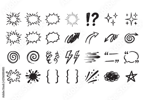 Hand drawn doodle elements collection speech bubbles arrows hearts and scribbles