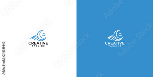 Bild auf Leinwand Creative whale logo design with elegant wave and ocean elements in vector illust