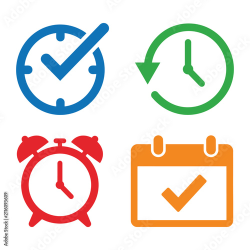 Time Management Clock Calendar Schedule Icon Set colorful object icon set for creative design projects