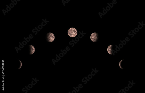 Картината върху платно The moon transitions across the night sky, cycling from a slim crescent to a full orb and back again