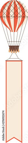 Vintage Hot Air Balloon with Long Empty Banner Ribbon