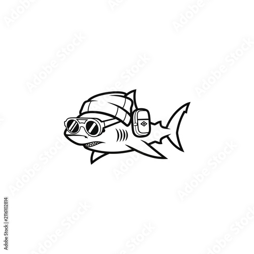 Cartoon shark wearing sunglasses and beanie
