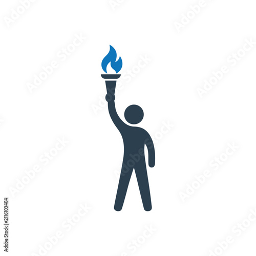 Bild auf Leinwand Person holding torch aloft as liberty flame icon