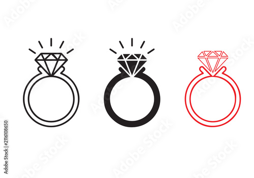 Diamond engagement ring icon set:
