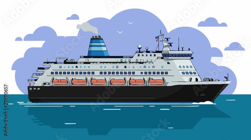 Foto Flat design illustration of a large passenger cruise ship on the ocean