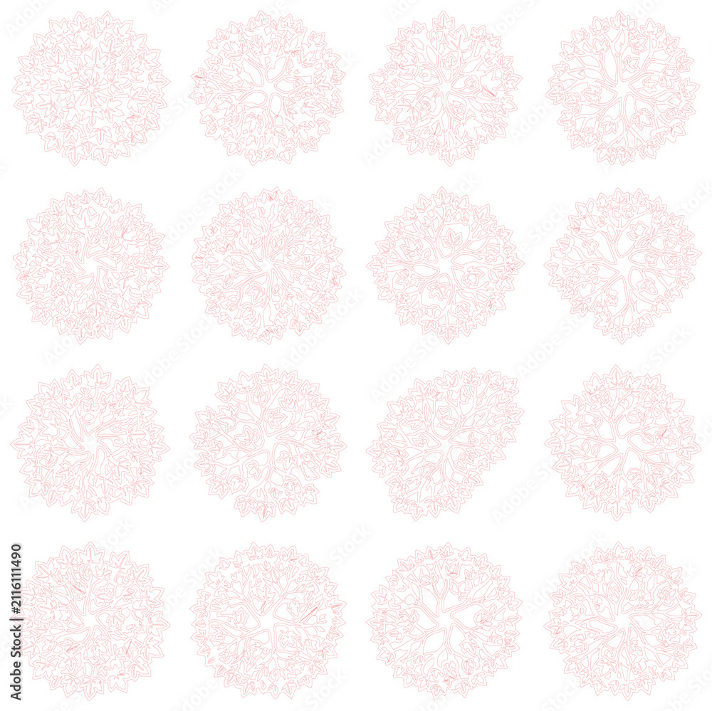 Fototapeta premium Delicate pink lace mandala set, 16 ornamental floral snowflake vectors, elegant circular filigree patterns for wedding invitations and stationery