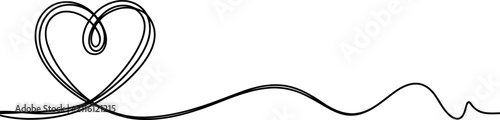 Single continuous black line forming a heart shape and a wavy trailing line on a white background