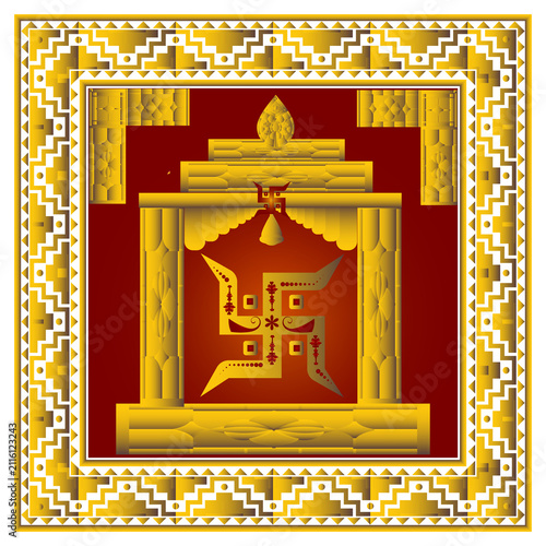 Premium Golden Temple Swastik Frame with Sacred Hindu Symbol Luxury Vector Illustration