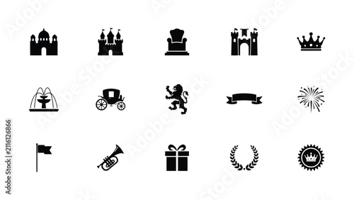 Obraz na płótnie Elegant black and white royalty and celebration icon set with medieval flair wit