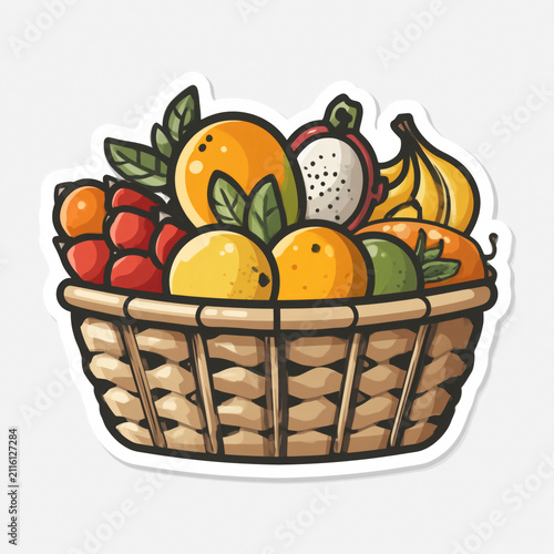 Vibrant fruit basket filled with fresh oranges, bananas, and tropical delights