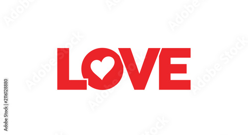 Bild auf Leinwand Bold Red Love Text with Heart Symbol for Romantic Theme.