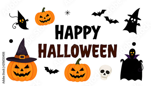 Halloween pumpkins bats and witch hats vector illustration collection